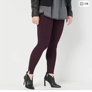 SPANX Ankle Length Ponte Leggings Split Hem Burgundy Size 1X Tall